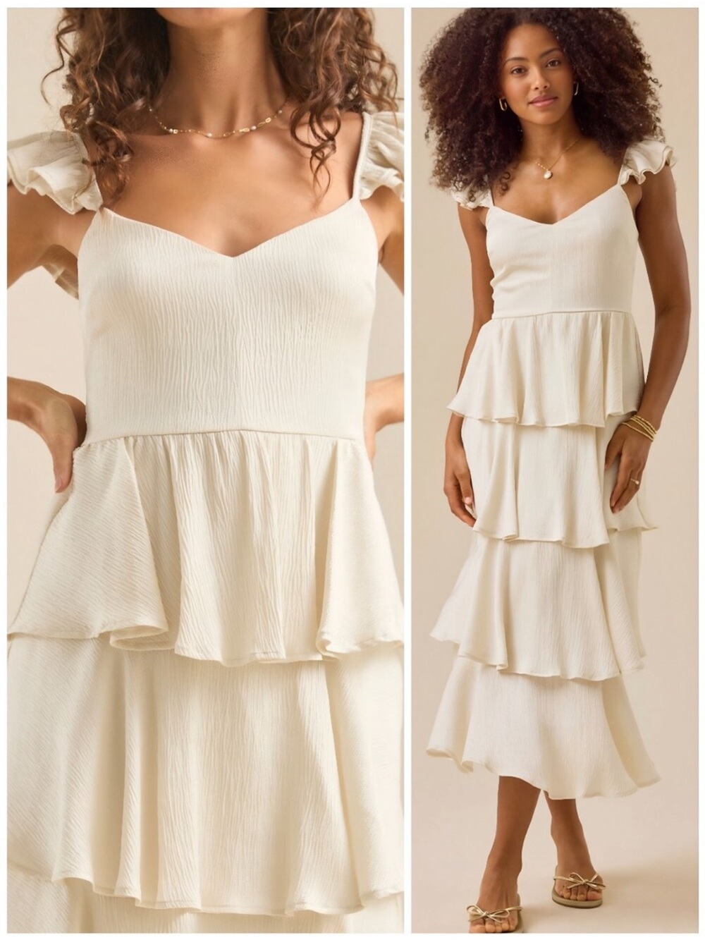 Altar'd State Cream Tiered Ruffle Midi Dress